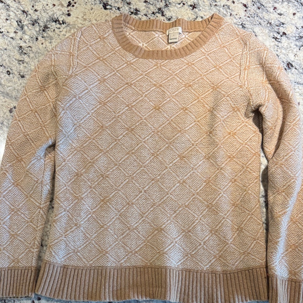 J Crew Diamond Pattern Knit Sweater in Tan and Cream